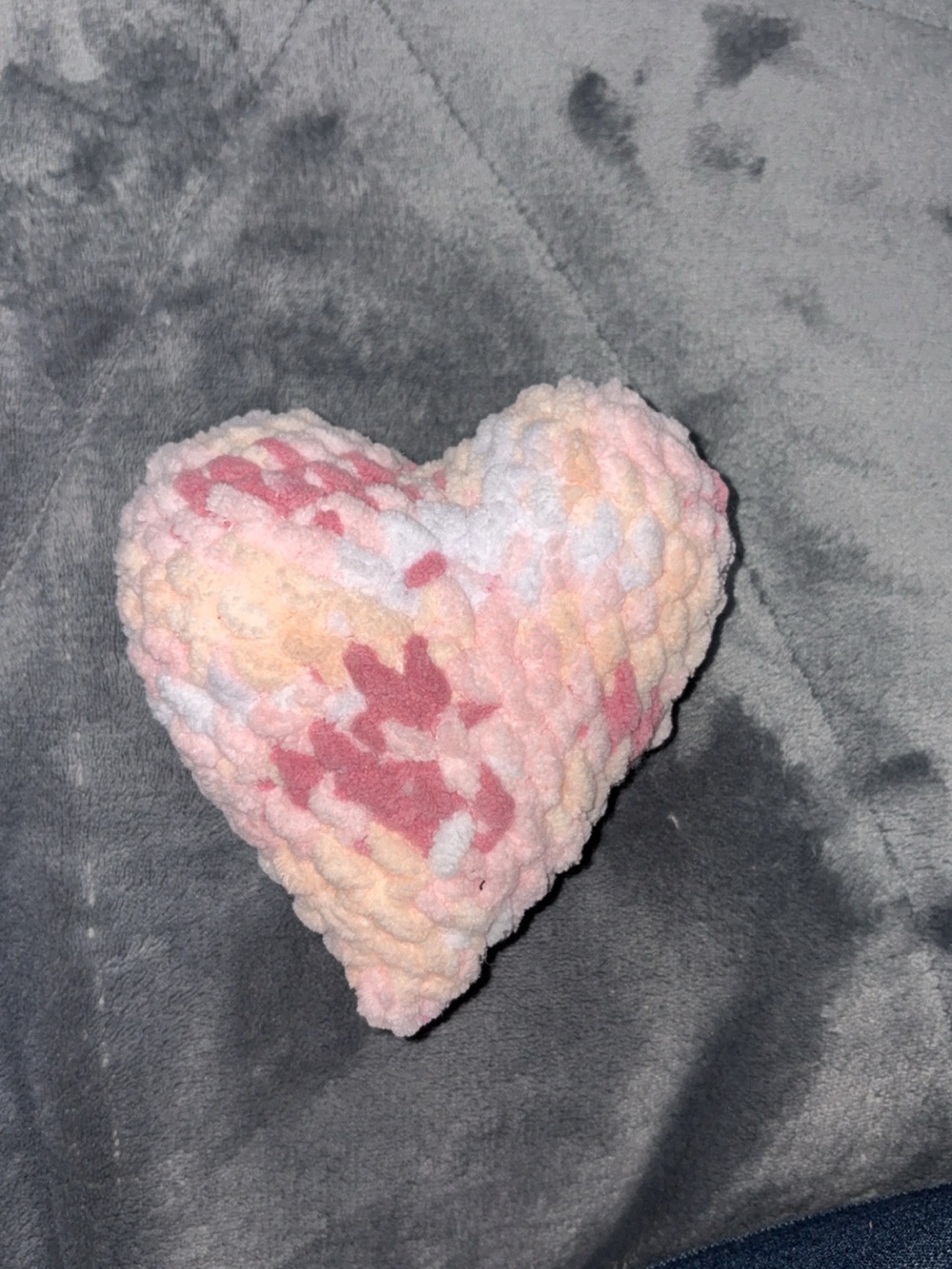 Hand Crochet Plush Heart - Multicolor Pink & Cream
